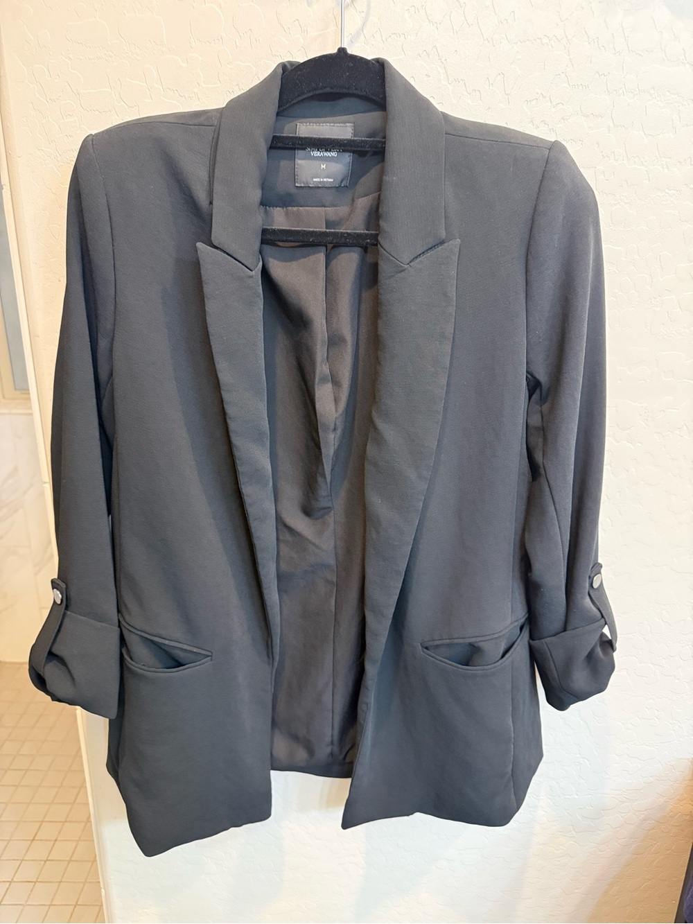 Simply Vera Vera Wang Dark Gray Open-Front Blazer with Roll-Tab Sleeves